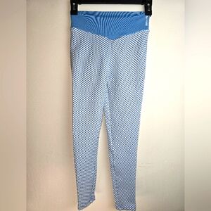 Dfyne Sky Blue and White Geometric Leggings